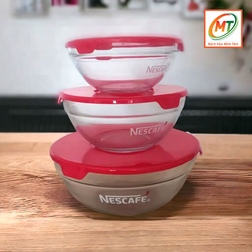 Bộ 3 Thố thủy tinh có nắp (quà tặng từ nestcafe)