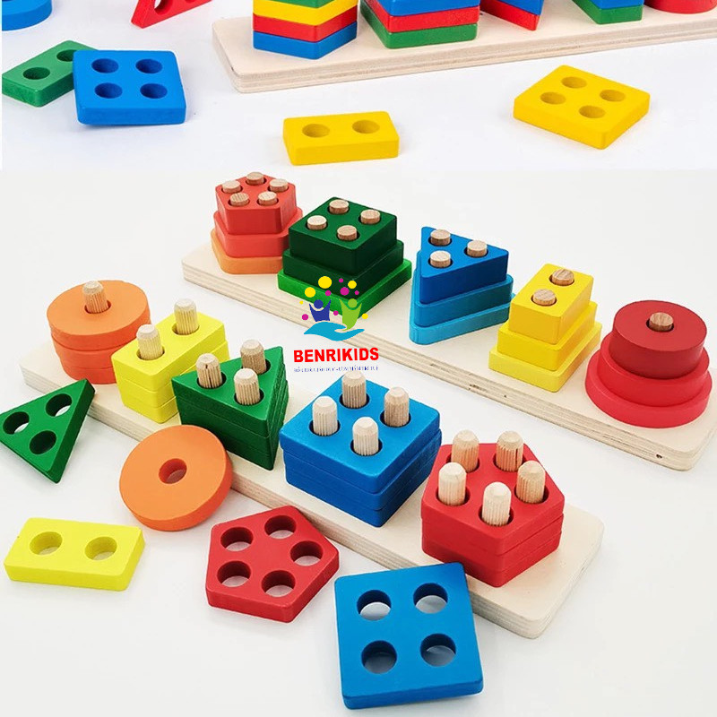 Đồ child intelligent toy set reverse image oblique piles develop logical thinking for children from 1 year old, natural wood material durable beautiful