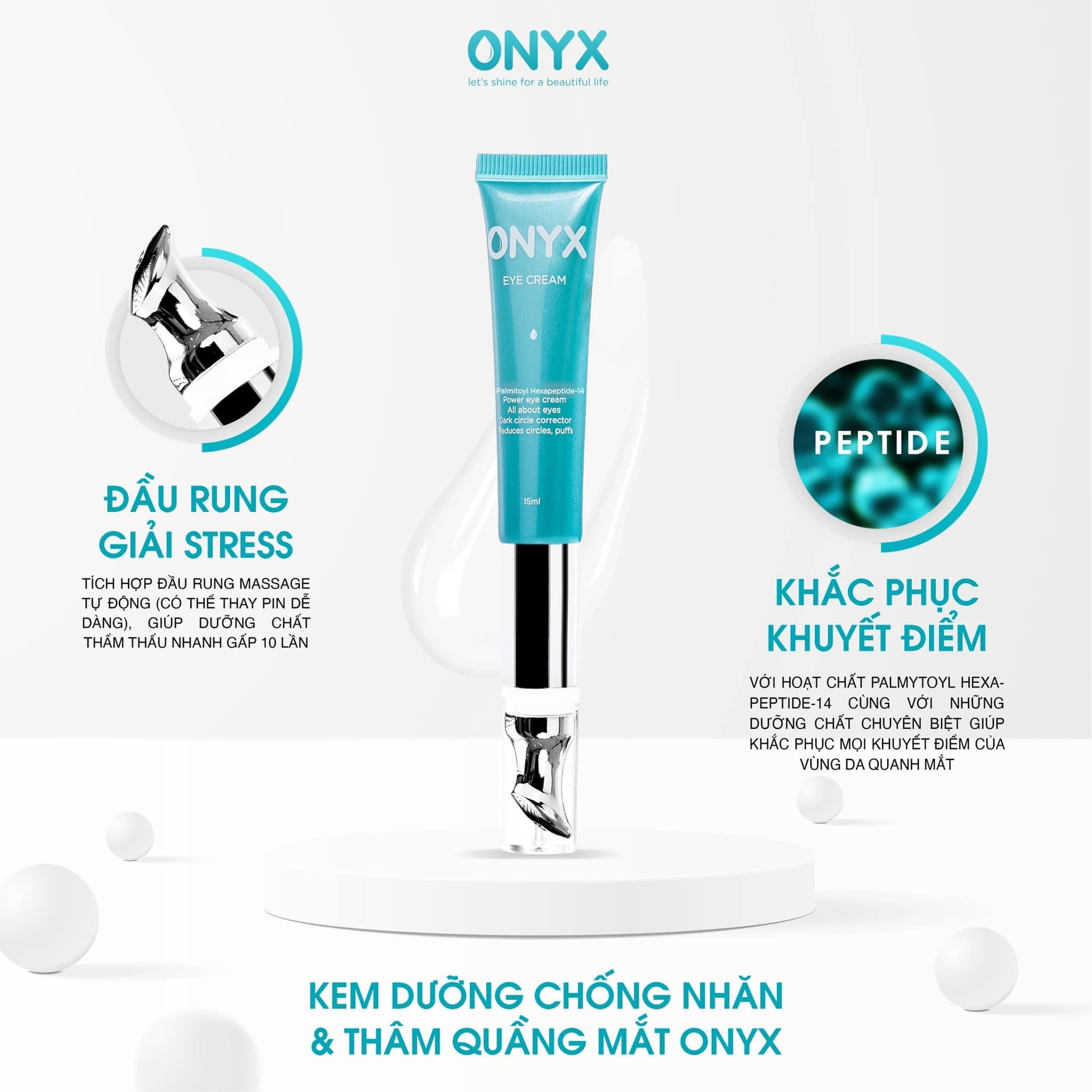 Kem mắt ONYX Bảo Thy giúp dưỡng ẩm làm sáng da vùng mắt,giảm thâm quầng,giảm nếp nhăn bọng mắt và ngăn ngừa lão hoá da vùng mắt