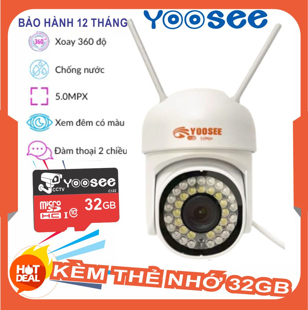 Camera IP Yoosee Ngoài Trời PTZ mini 36LED 5.0Mpx 1080P - chống nước xem đêm có màu - BH 12 tháng Lỗi 1 đổi 1