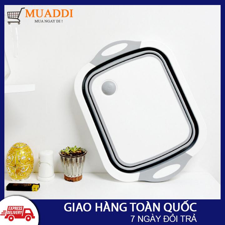 Thớt kèm chậu gấp gọn 3 trong 1, dùng thái, đựng và rửa rau củ quả, chất liệu nhựa PP cao cấp.