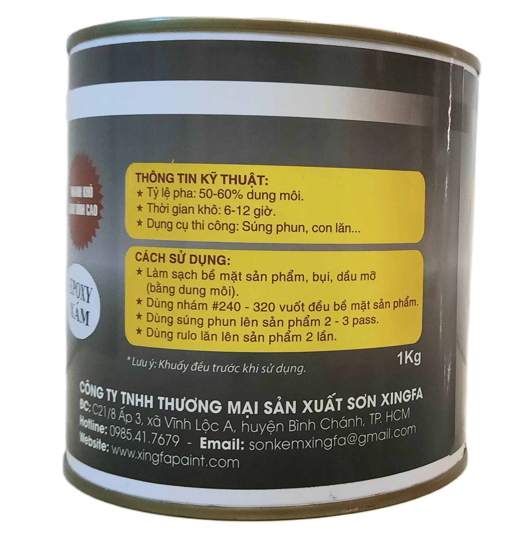 SƠN CHỐNG RỈ, SƠN LÓT KẼM 1K EPOXY - XINGFA (1 T. Phần, 1 Kg/Lon)