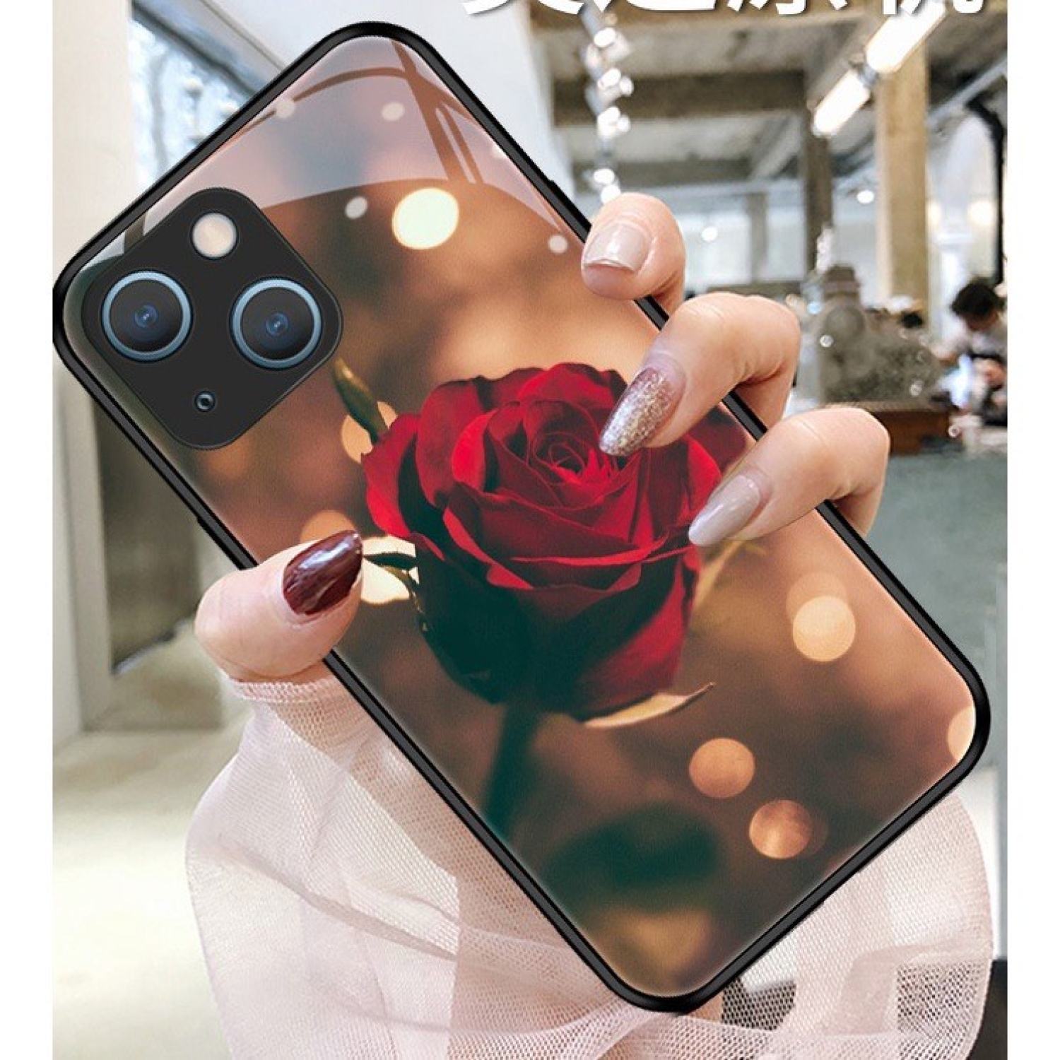 Ốp lưng Điện Thoại Kính Cường Lực In Hình hoa hồng thanh lịch Cho iρhone 13 6s plus 12 11 pro max 7 plus 8 X XS max, 11 mini, 12 mini, Xr