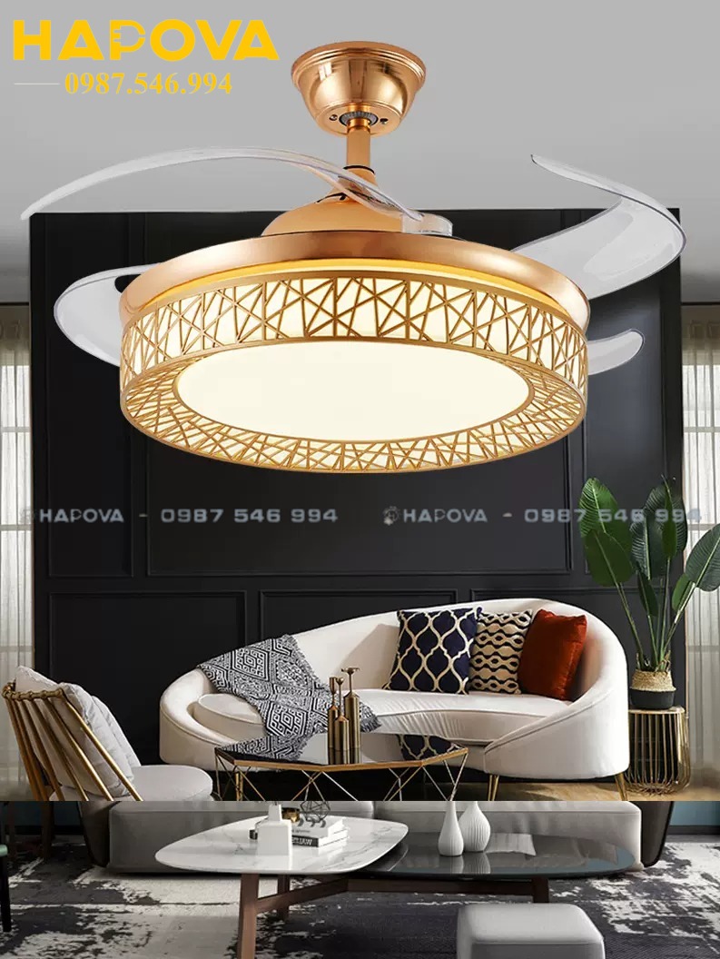 Quạt trần đèn chùm, quạt trần đèn dấu cánh hapova dq 8050 động cơ 6 số + tặng kèm điều khiển từ xa