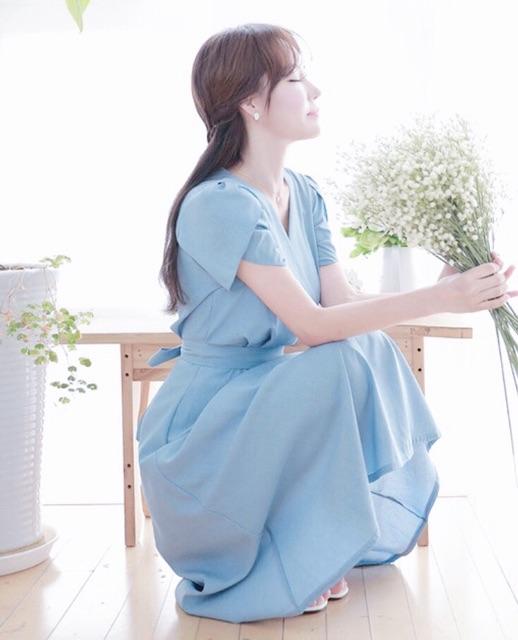 [HCM]Đầm blue tay sen (kèm hình thật) - Đầm nữ dự tiệc dạo phố dễ thương