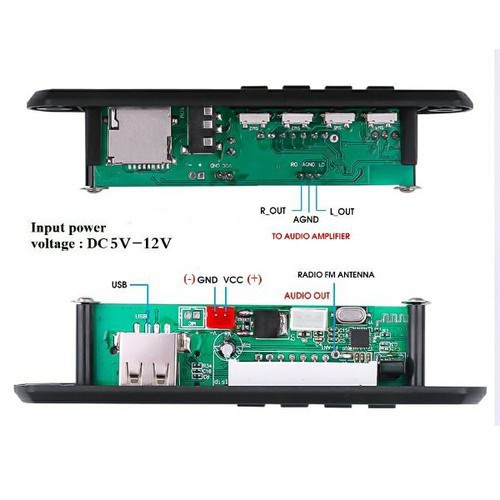 Mạch Bluetooth 5.0 MP3 WMA Bộ giải mã âm thanh USB TF FM AU - Blutooth dùng nguồn 5V -12 VDC