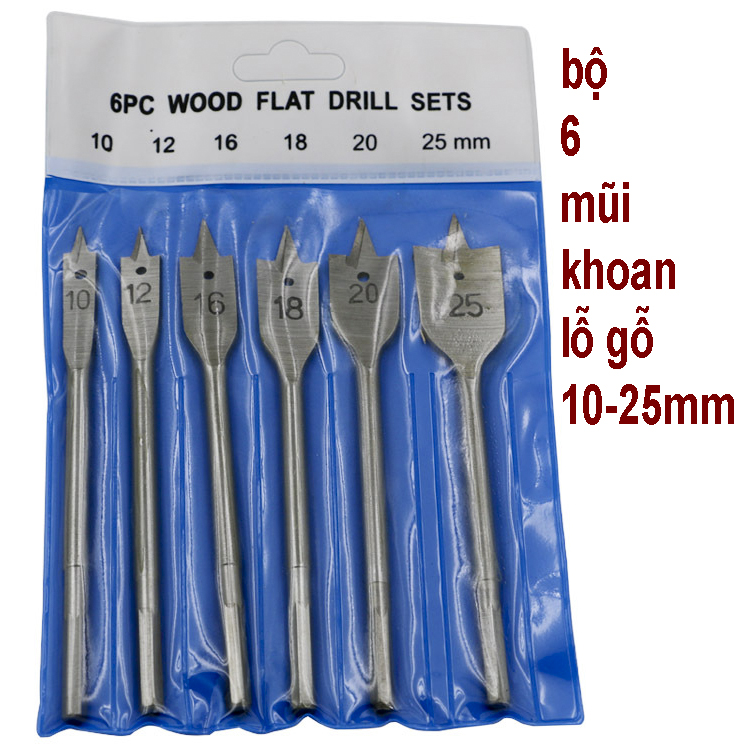 Bộ 6 mũi khoan khoét Gỗ đuôi cá phi từ 10-25mm