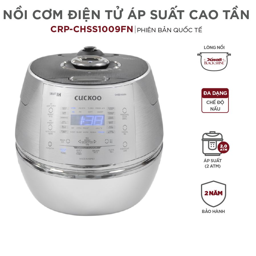Electronic rice cooker high frequency cuckoo 1.8 liter CRP CHSS1009FN, stainless steel super durable high grade, wave technology high frequency-warranty 2 years genuine