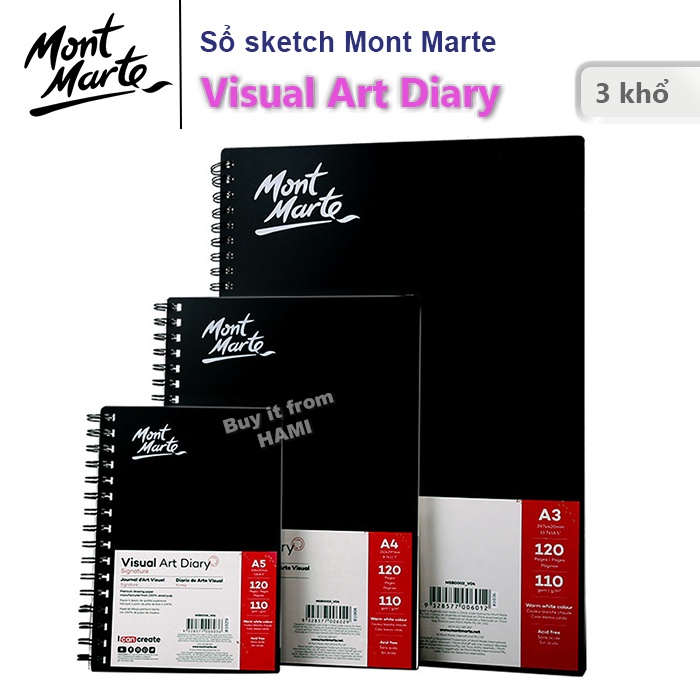 Sổ sketch book mont marte bìa cứng gáy lò xo a3/ a4/ a5/ a6 - 120 trang, 110gsm