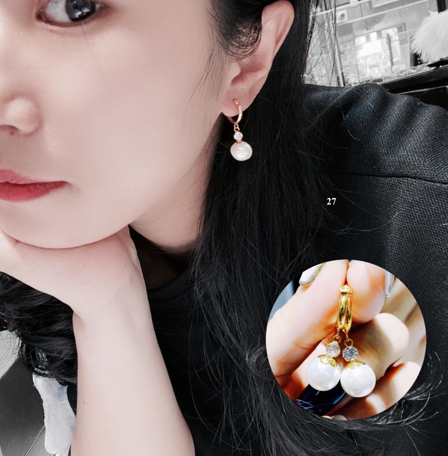 Bông tai ngọc trai vàng tây