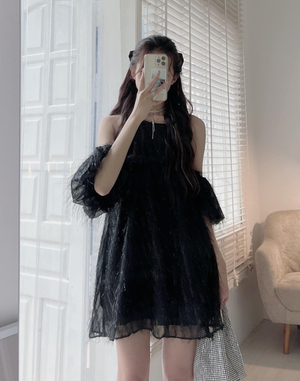 Đầm voan lông váy yếm dáng suông tiểu thư