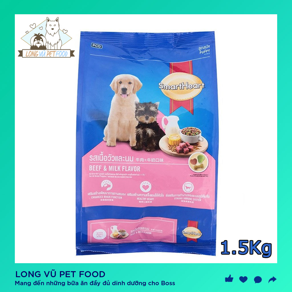 Thức ăn cho chó con dưới 1 tuổi Smartheart Puppy 1.5 kg - Long Vũ Pet Food