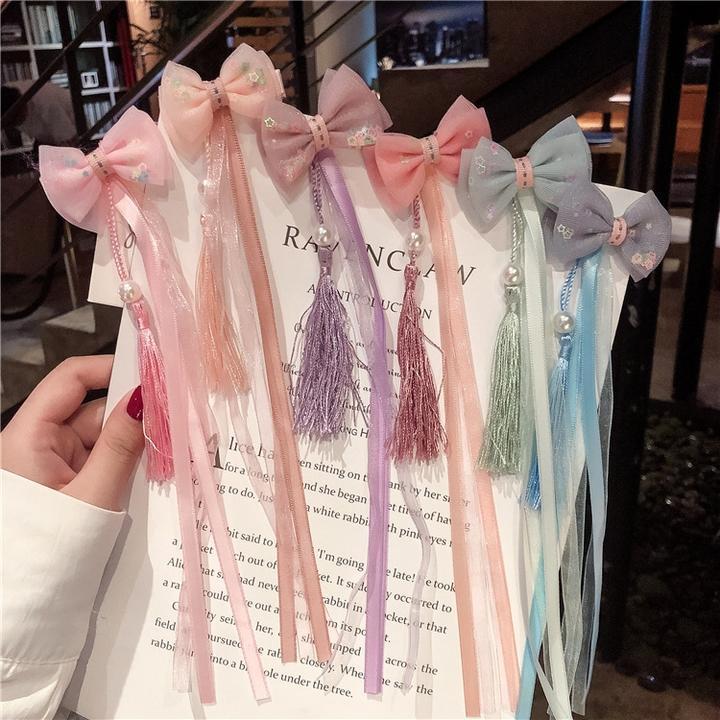 Kẹp cài tóc nơ voan nhỏ cổ trang duy băng lụa Hàn Quốc xinh xắn dễ thương