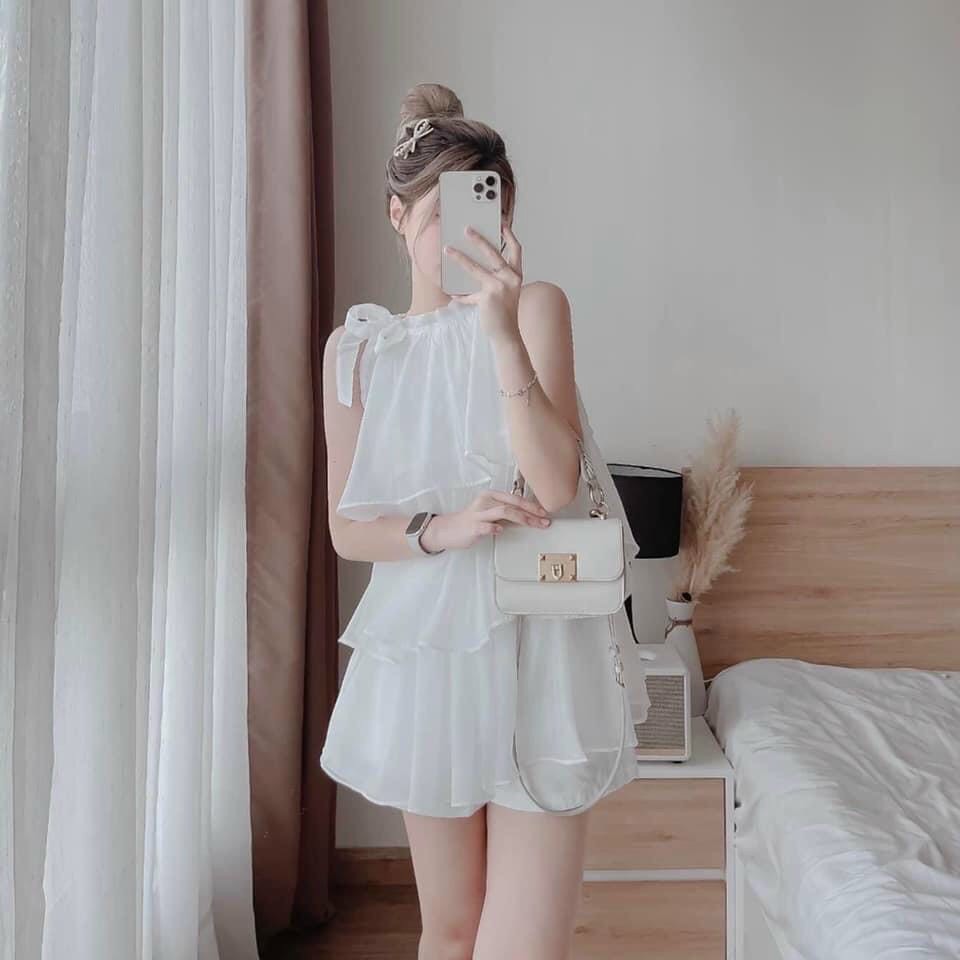 Sét Bộ Đùi Áo Cổ Yếm 3 Tầng Quần Tapta LONG Mart Màu Sắc Nhã Nhặn Thật Sự Phù Hợp Để Tới Công Sở, Đi Làm Hoặc Đi Chơi,Free Size Dưới 55kg,Phù Hợp Với Mọi Phong Cách