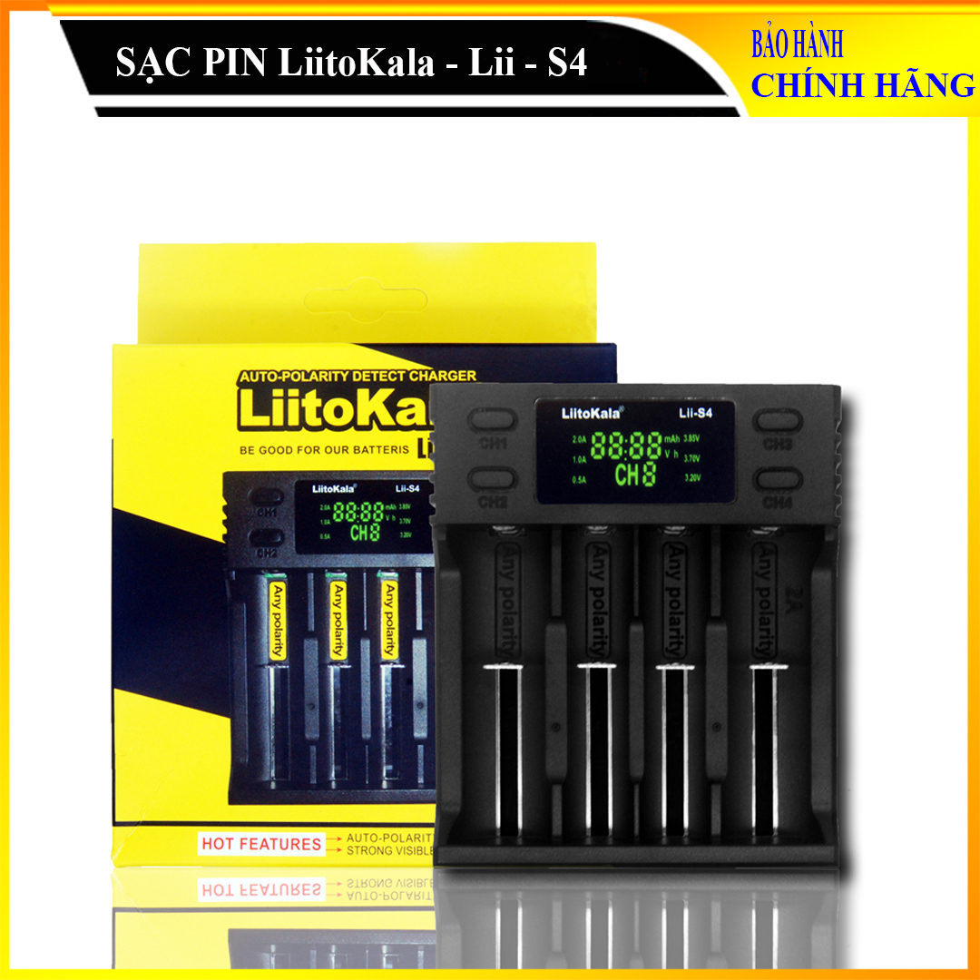 Bộ Sạc Pin Đa Năng LiitoKala Lii-S4 - bộ sạc thông minh 4 cổng có khả năng sạc hầu hết các loại pin Li-ion, Ni-MH - Lii S4