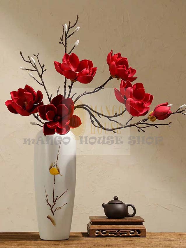 Cành mộc lan 7 bông cao su lớn sang trọng- Đẹp như thật, bông từ cao su mềm mại bền màu, cành dài- 90 cm , có thể uốn cong tạo dáng, Mango house- Hoa lụa, hoa giả, hoa cao su, cành hoa mộc lan, cành hoa giả- Mango House- Hoa giảhoalua