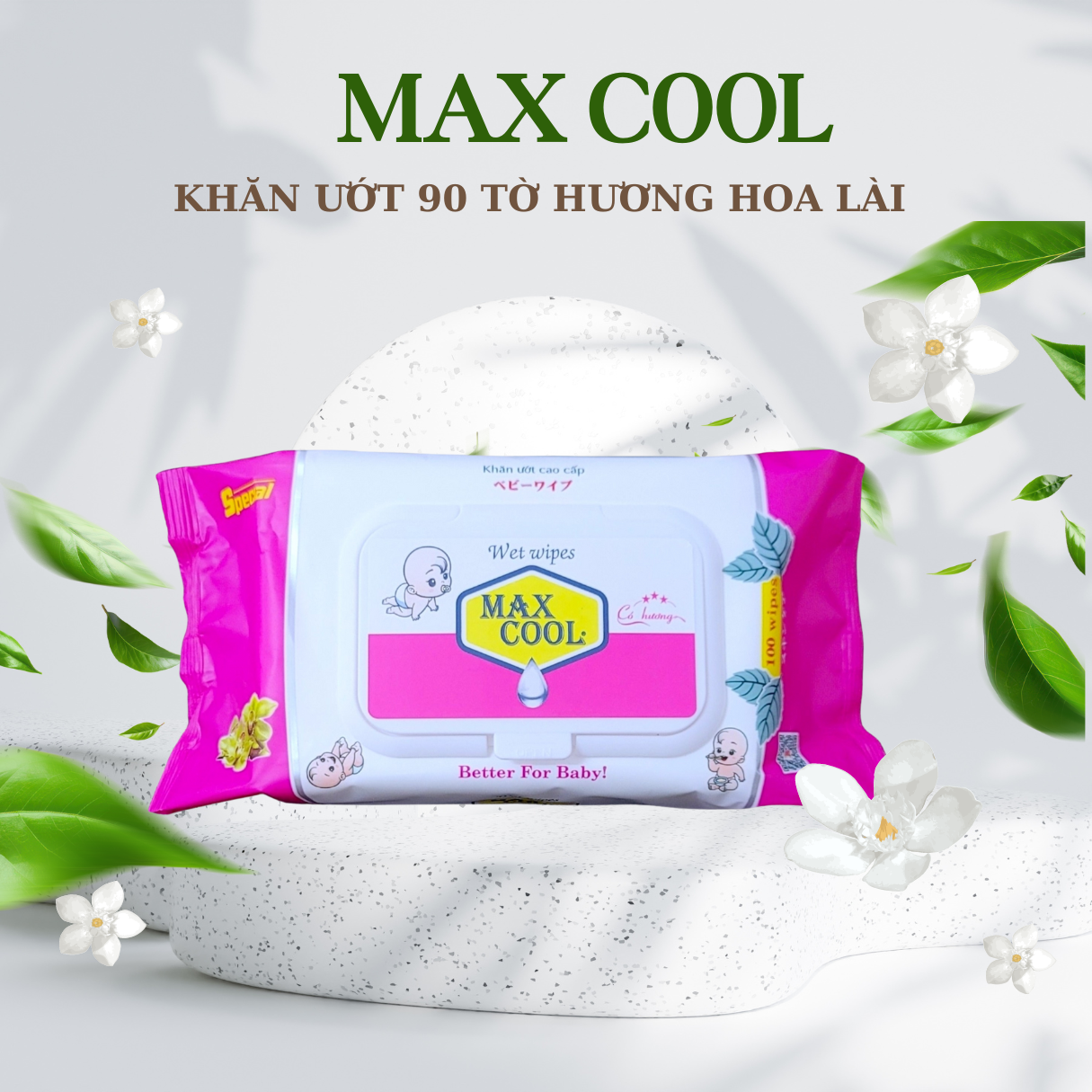 Thùng 10 gói khăn ướt cao cấp Max Cool 100 tờ, hương hoa lài