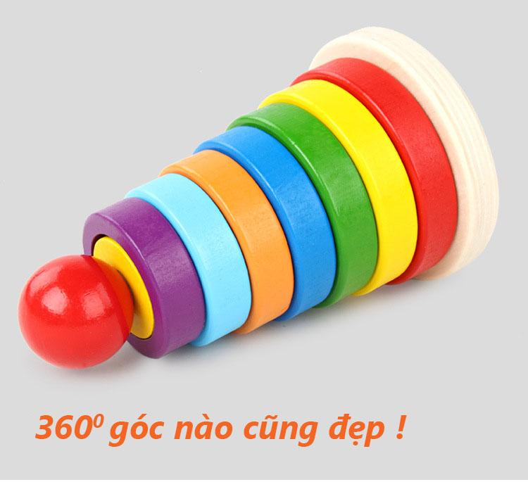 Đồ chơi tháp cầu vồng thông minh bằng gỗ
