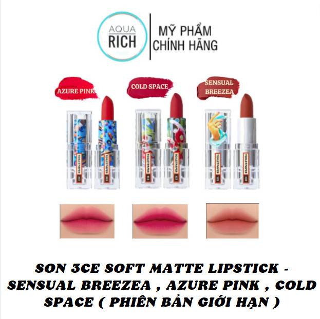 Son Thỏi 3CE SOFT MATTE LIPSTICK Sensual Breeze - Azure Pink - Cold Space