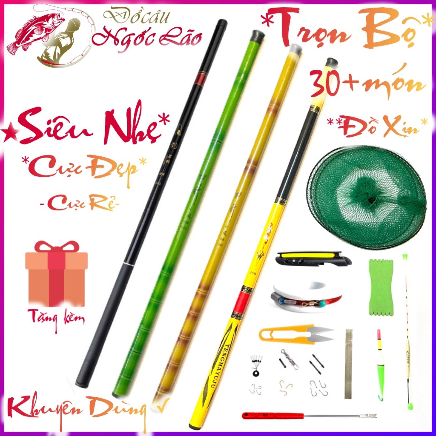Cần câu cá câu tay giá rẻ - bộ combo như hình 100% - cần câu tay câu đơn câu đài - đầy đủ ƞhất - hàng tốt về chỉ việc câu