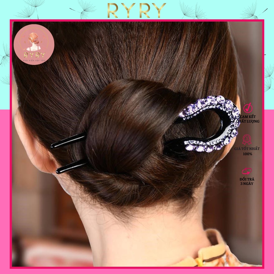 Trâm cài tóc chữ U siêu xinh đá sáng lấp lánh