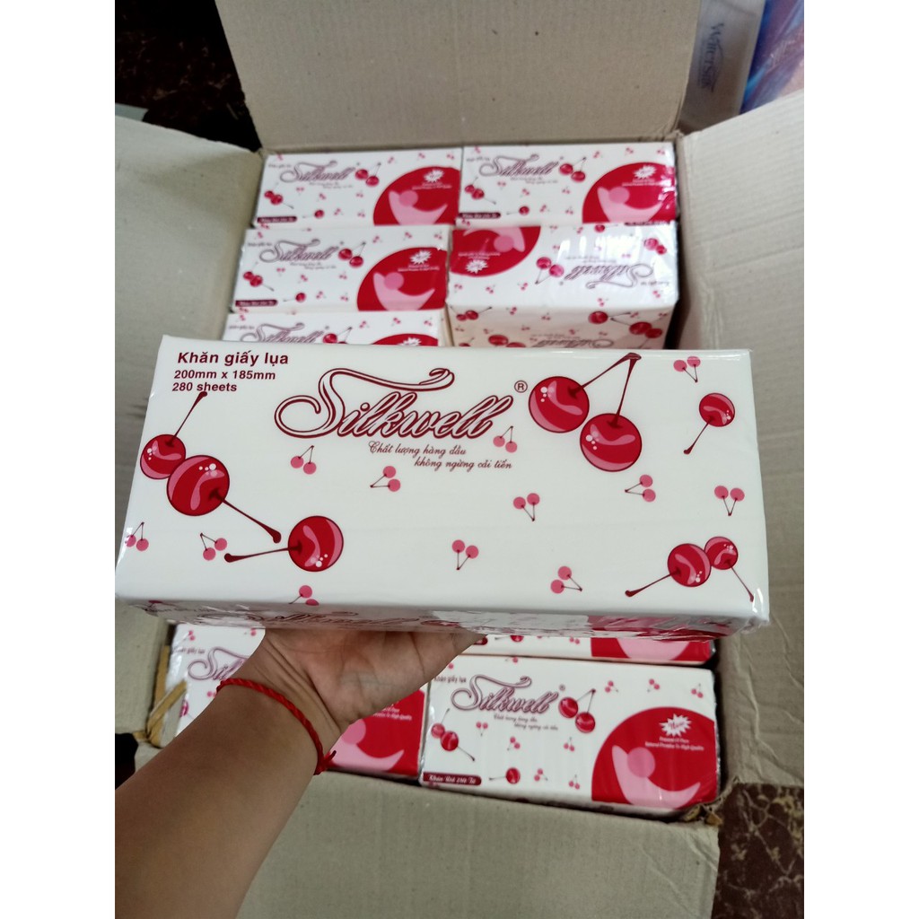 Combo 3 gói Khăn giấy ăn giấy rút 2 lớp Silkwell đỏ