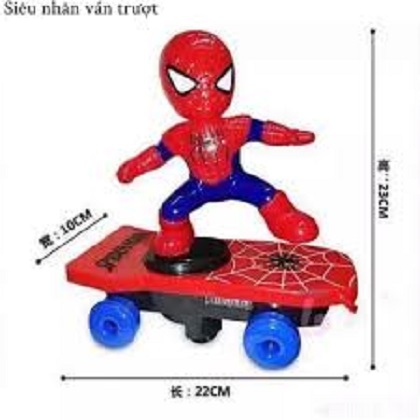 (SALE SẬP SÀN) Đồ chơi siêu nhân người nhện trượt ván dùng pin có đèn và nhạc, biết đi, xoay tròn 360 độ, thiết kế chắc chắn, chịu va đập mạnh, dành cho bé trai và gái trên 1 tuổi (tặng kèm pin), DO CHOI NGUOI NHEN LUOT VAN