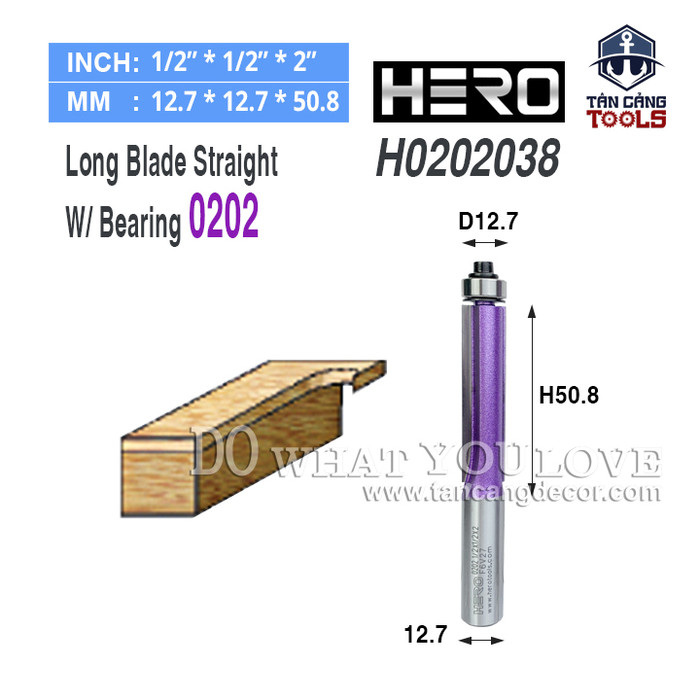 Mũi Router Phay Thẳng Hero Bi Dưới Cốt 12.7 mm