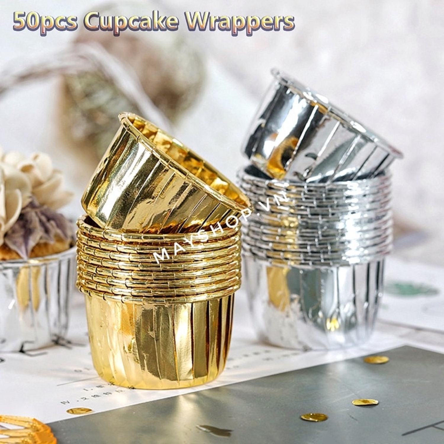 50 Cup giấy nhôm làm cupcake
