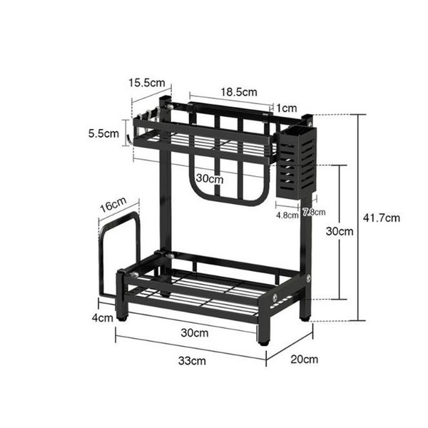 Kệ gia vị 2 tầng thép đen có chỗ để dao thớt - Kệ để gia vị cao cấp - Kệ để đồ nhà bếp đa năng