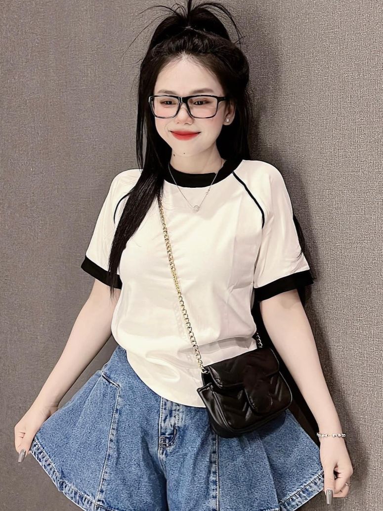 Áo thun nữ dáng ôm nhẹ babytee một sọc trước ( mã một sọc viền 787 )