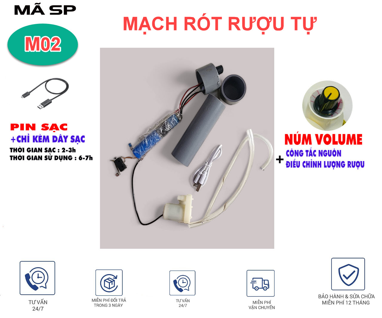 Combo mạch chế bình rót ruou ráp sẵn miễn phí ship