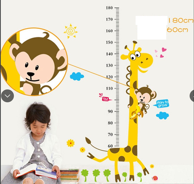 [HCM]Decal dán tường thước đo hươu cao cổ và khỉ