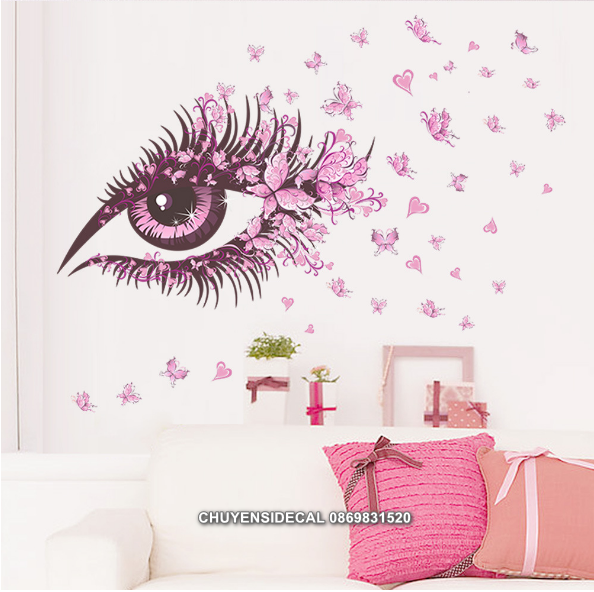Decal trang trí tường - Mắt Bướm Hồng