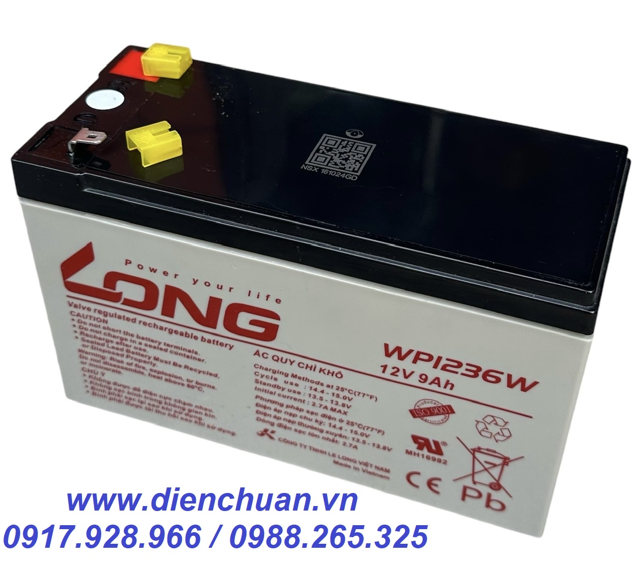 Ắc quy Long WP9-12SHR ( 12V-9Ah ) - Ắc quy Long 9A dùng cho UPS, lưu điện cửa cuốn, loa kéo