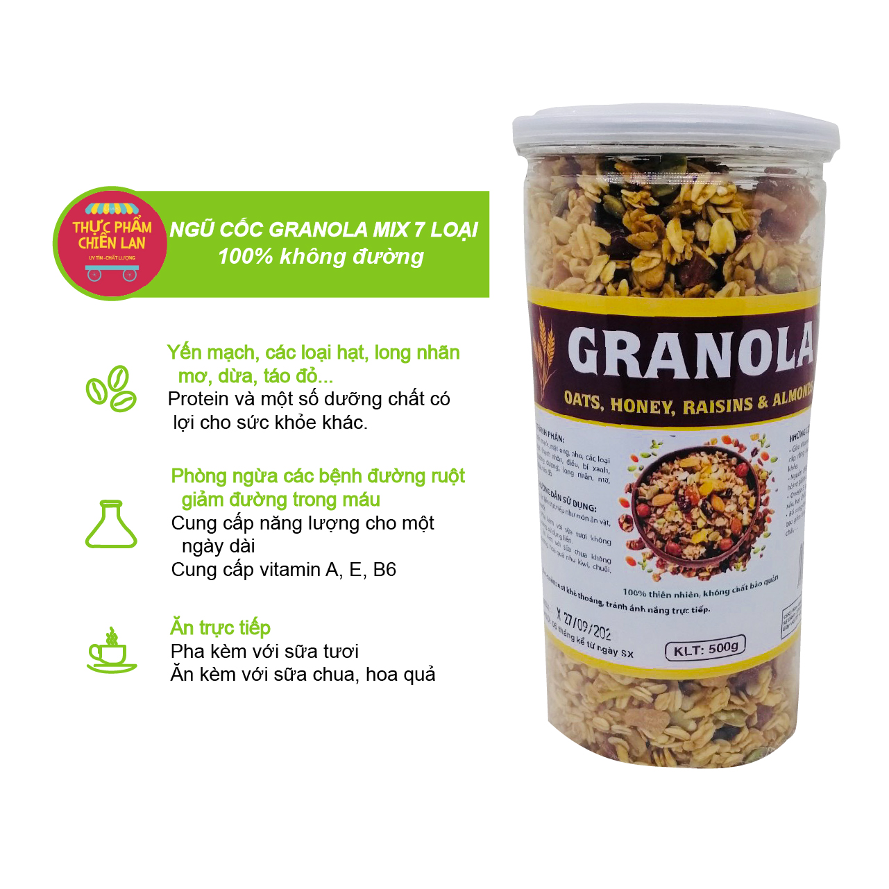 Ngũ cốc Granola + Yến mạch+ các loại hạt100% Không Đường, Giảm Cân hộp 250g