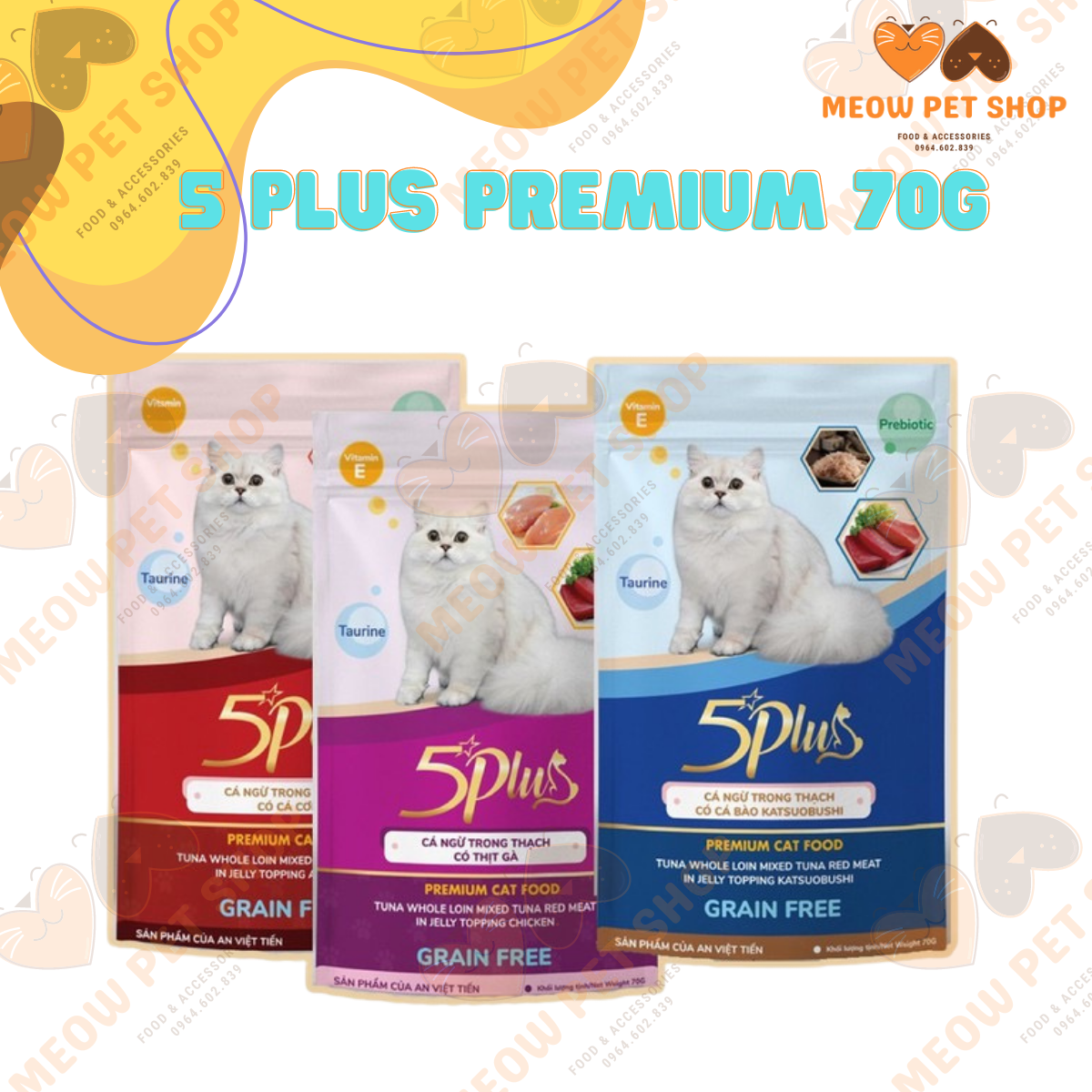 Thức ăn pate 5 Plus Premium cho mèo gói 70g
