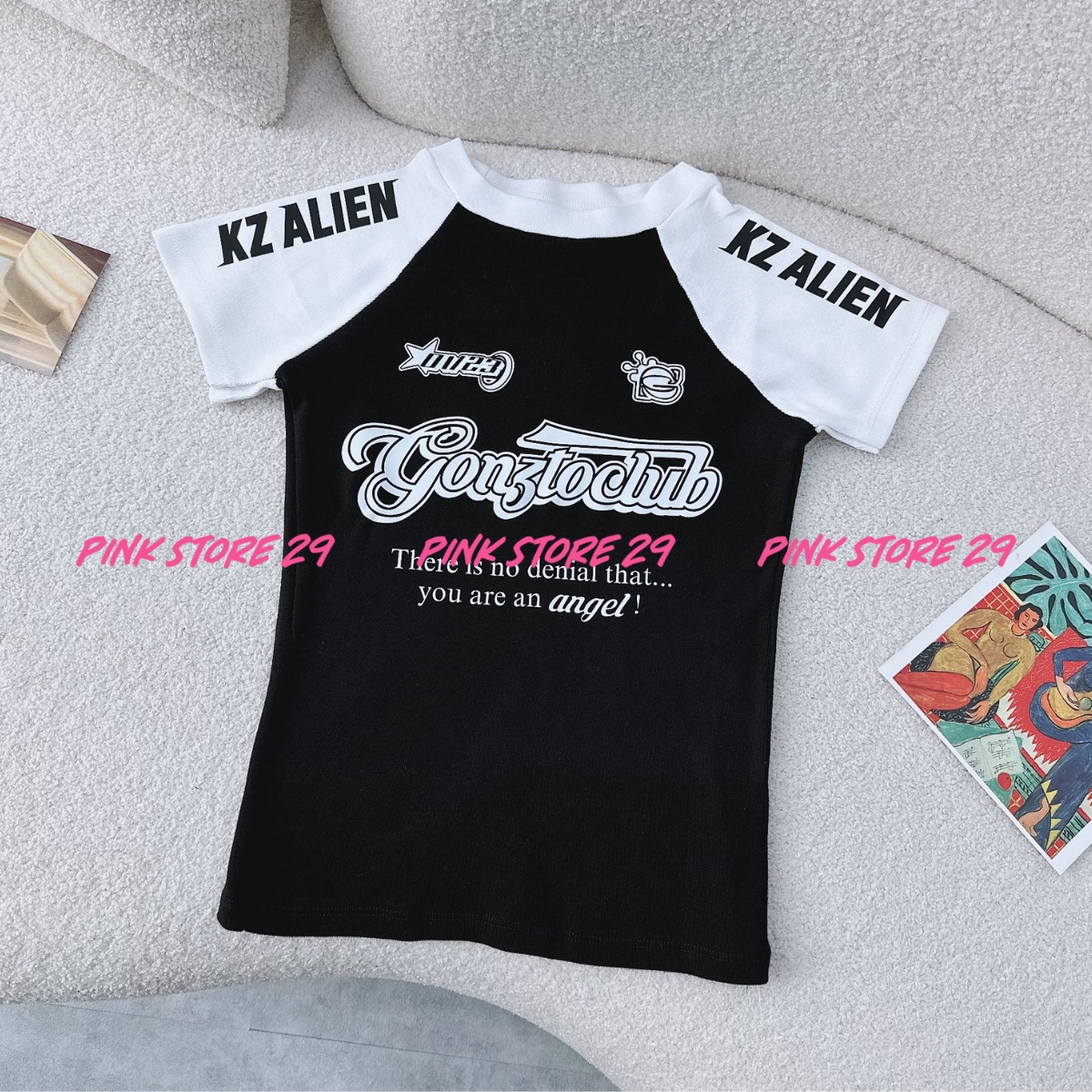 Áo thun Baby Tee tay phối màu PINKSTORE29 in chữ phong cách KZ ALIEN A5733