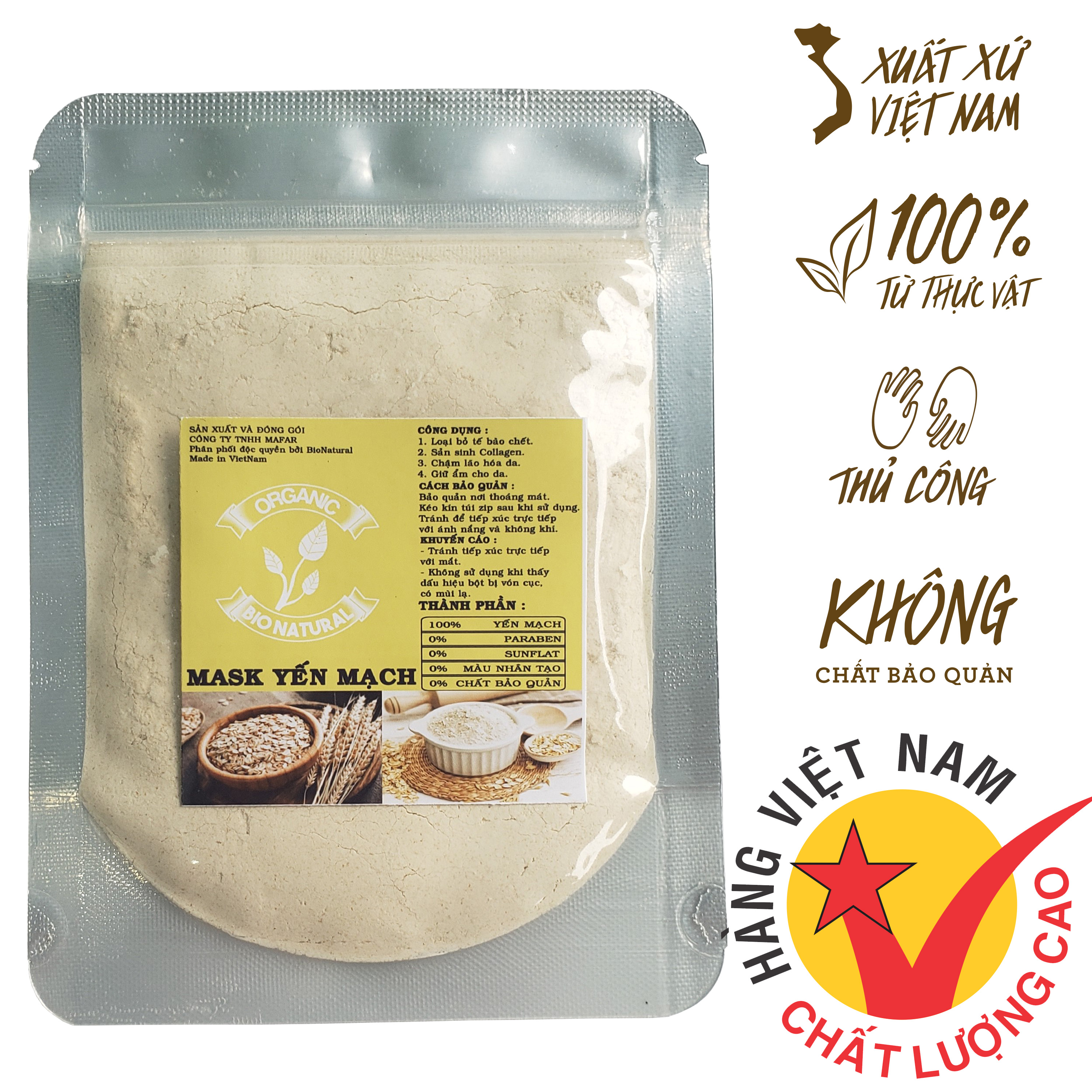 [HCM][BIONATURALVN] Bột đắp mặt nạ Yến Mạch HANDMADE 50gr