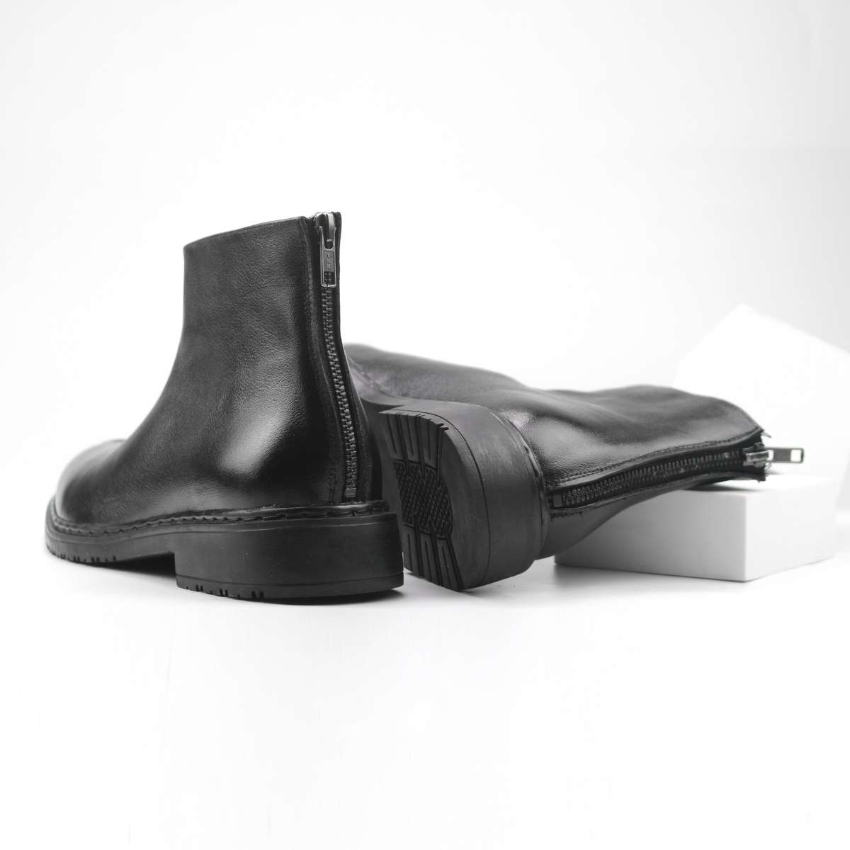 Giày Chelsea Boots zip Black ss da bò