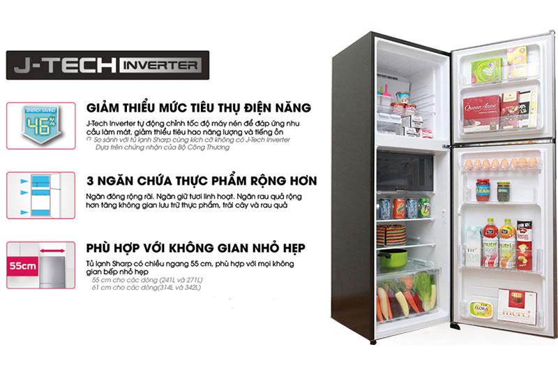 [Trả góp 0%]Tủ lạnh Sharp Inverter 271 lít SJ-X281ESL