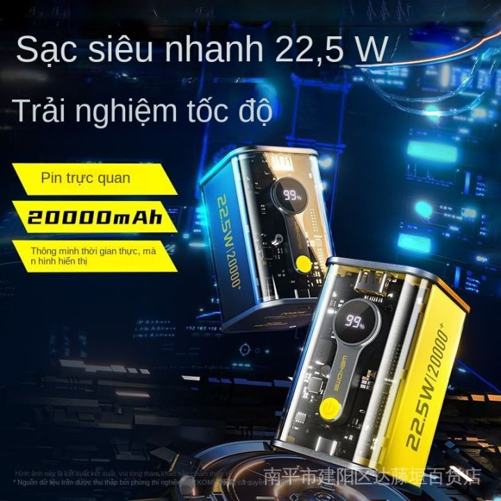 [ SIÊU HOT ] Sạc Dự Phòng Trong Suốt 2 Cổng 20.000mAh Wekome WK WP 337 , Công Suất Lớn 22.5w , Hỗ Trợ Sạc Cực Nhanh QC 3.0 Dung Lượng 20000mAh Có LED Hiển Thị % Pin, Tương Thích Android Ios , Hàng Chính Hãng . BH 12 THÁNG