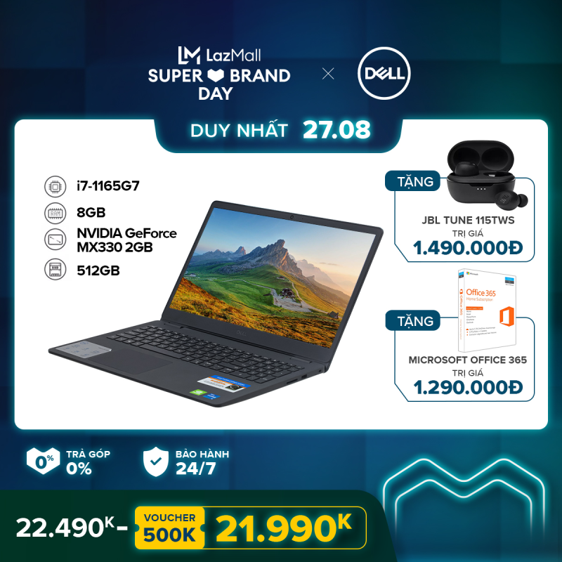 [DELL SIÊU SALE 27.08] Laptop Dell Inspiron 3501 15.6 inches FHD (Intel / i7-1165G7 / 8GB / 512GB SSD / NVIDIA GeForce MX330, 2GB / McAfee MDS / Win 10 Home SL) l Black l P90F006 (70234075) l HÀNG CHÍNH HÃNG