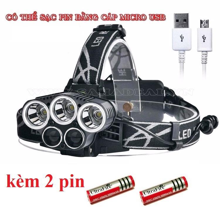 [HCM]Đèn Pin đội đầu siêu sáng đi đêm 5 bóng Led