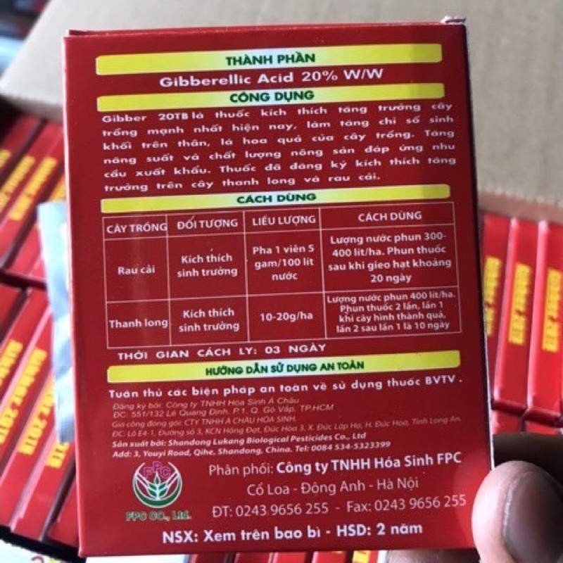 GA3 Thuốc Kích Thích Sinh Trưởng Gibber 20TB ( Viên 10g)