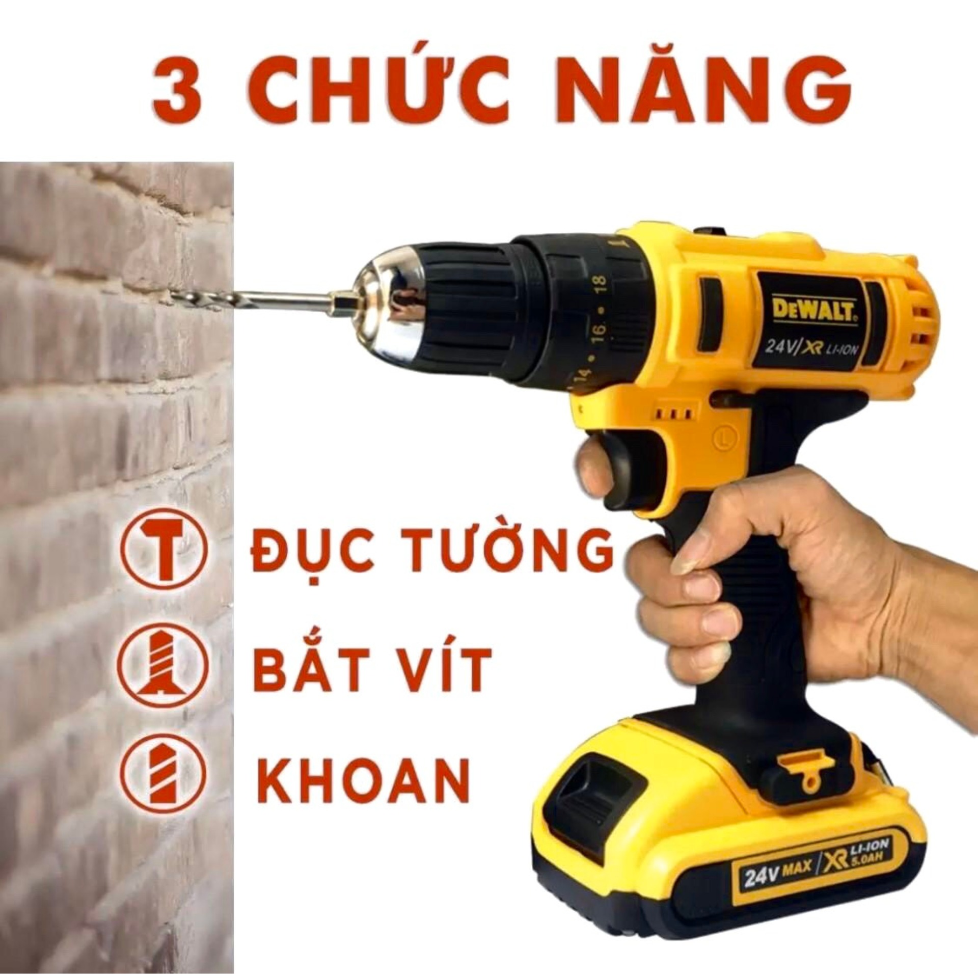 MÁY KHOAN PIN 24V DEWALT CÓ BÚA