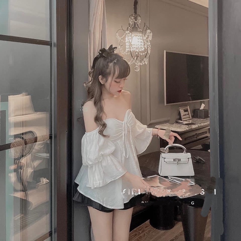 ÁO KIỂU TIỂU THƯ TAY BỒNG RÚT CÓ MOD NGỰC RU1