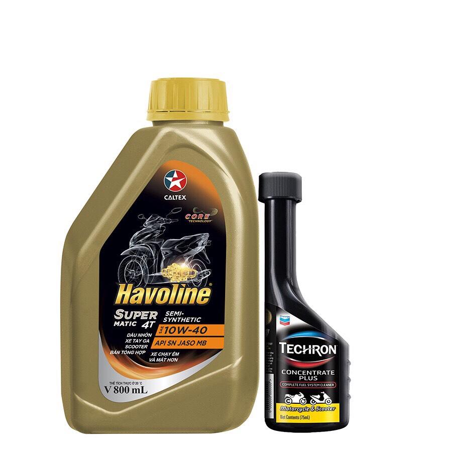 [HCM]Combo nhớt xe tay ga cao cấp Caltex Super Semi Matic 10W40 SN 800ml tặng Phụ gia xăng buồng đốt Caltex TCP 75ml