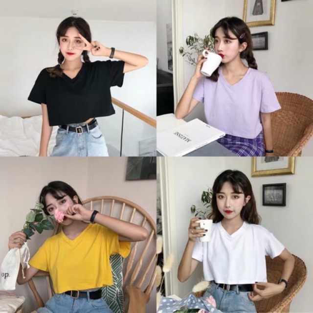 Áo Phông Nữ Croptop Cổ Tim Năng Động Dáng Ôm