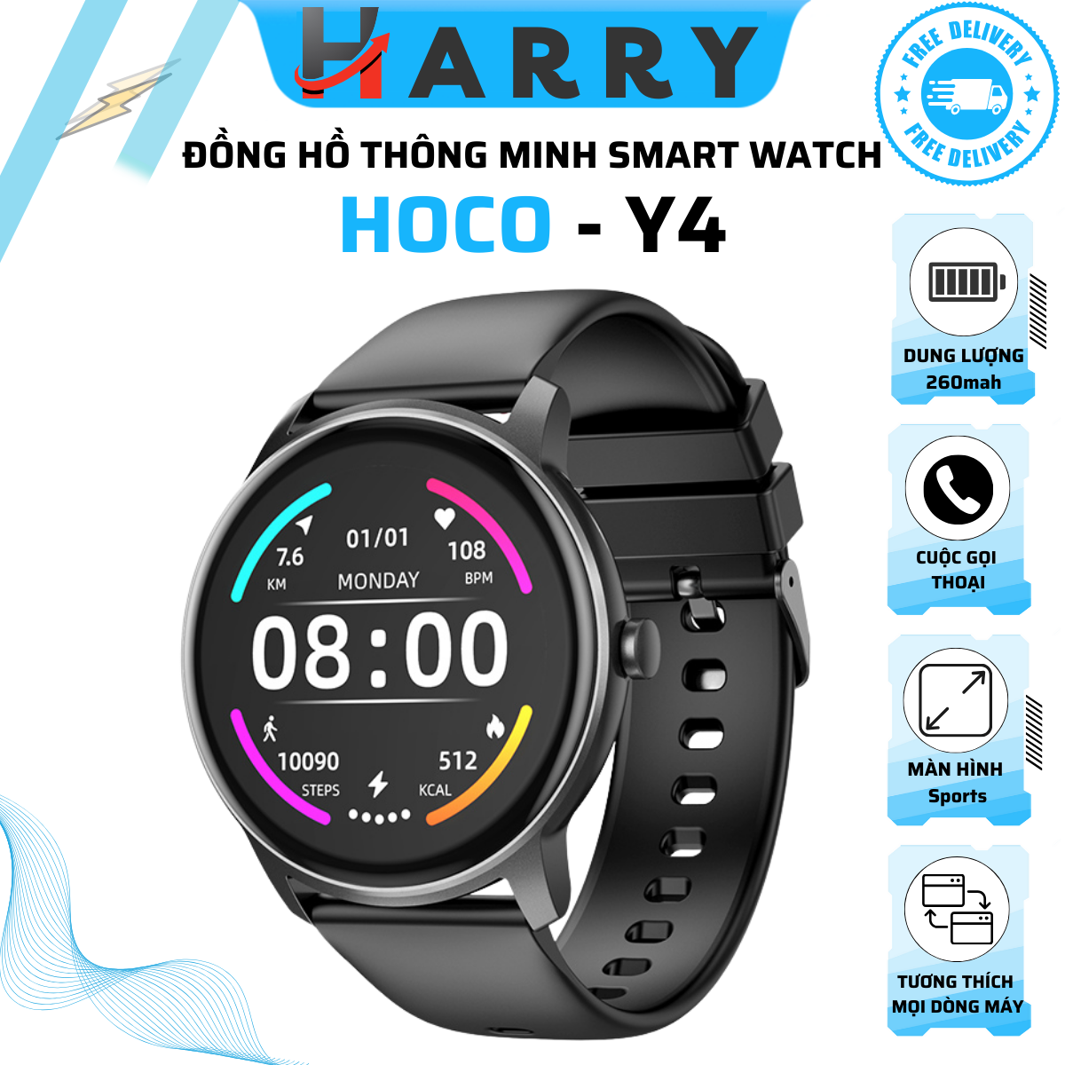 Đồng Hồ Thông Minh Smart Watch Hoco Y4 .Thể Thao Nam Nữ, Theo Dõi Sức Khỏe
